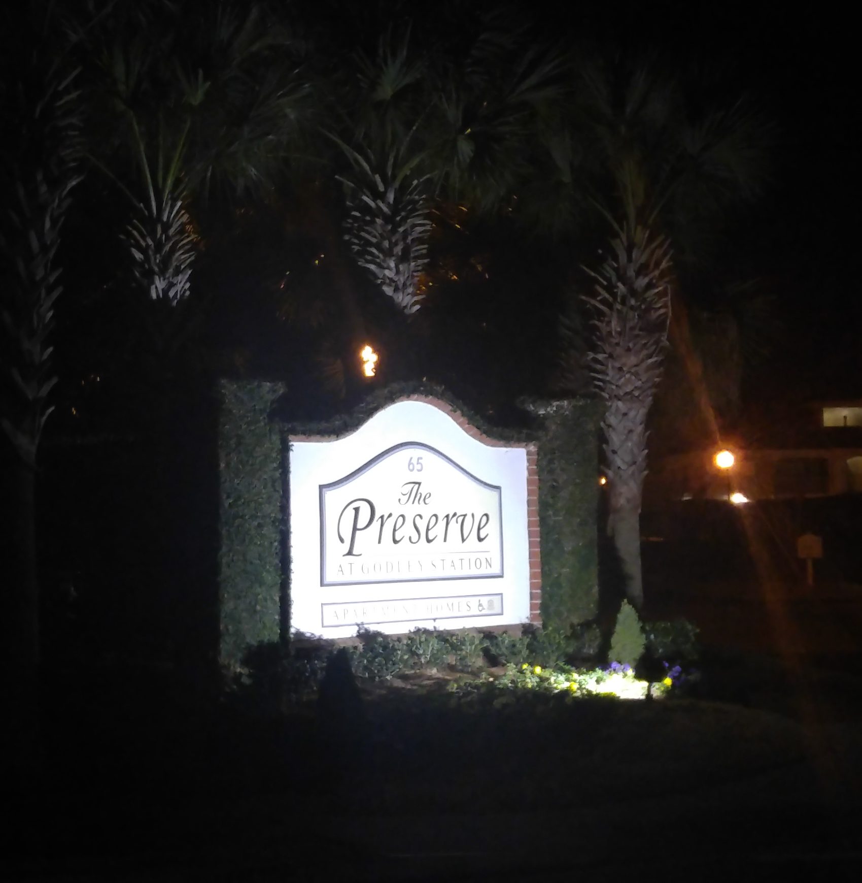 Accent lighting highlighting business sign. Savannah Electrician
